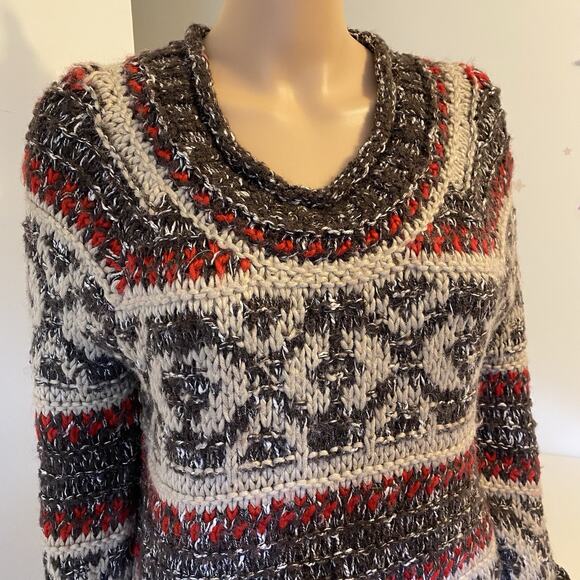Free People Fair Isle Chunky Knit Boxy Oversized Sweater SP Wool Blend OldMoney - Picture 6 of 8